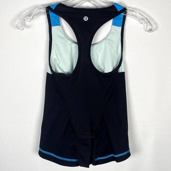 Lululemon Cardio Kick Tank Beach Blanket Blue Black Colorblock Size 2 - Picture 2 of 6